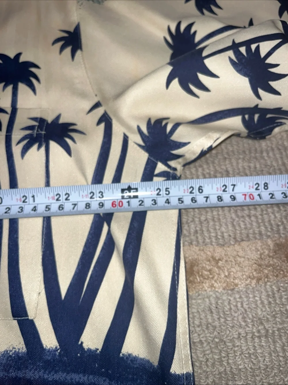 Palm-Print Short Sleeve Camp Shirt - Navy on Cream